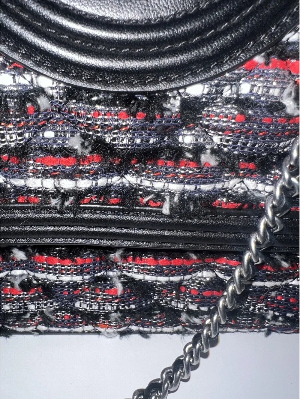 TORY BURCH Leather Logo Tweed Chain Crossbody Bag Women Black Tassel Charm